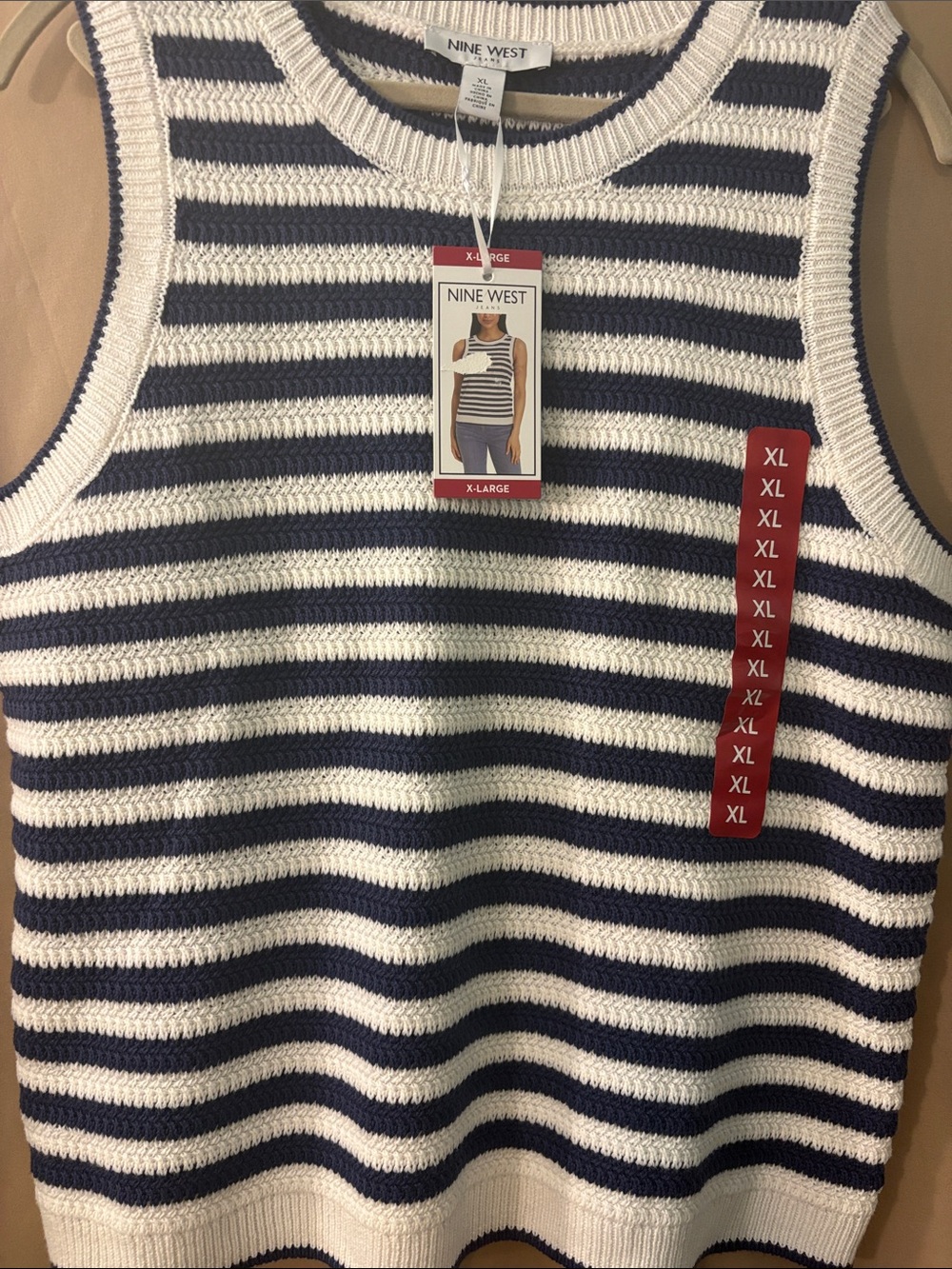 Nine West XL Navy and White Crotchet Tank